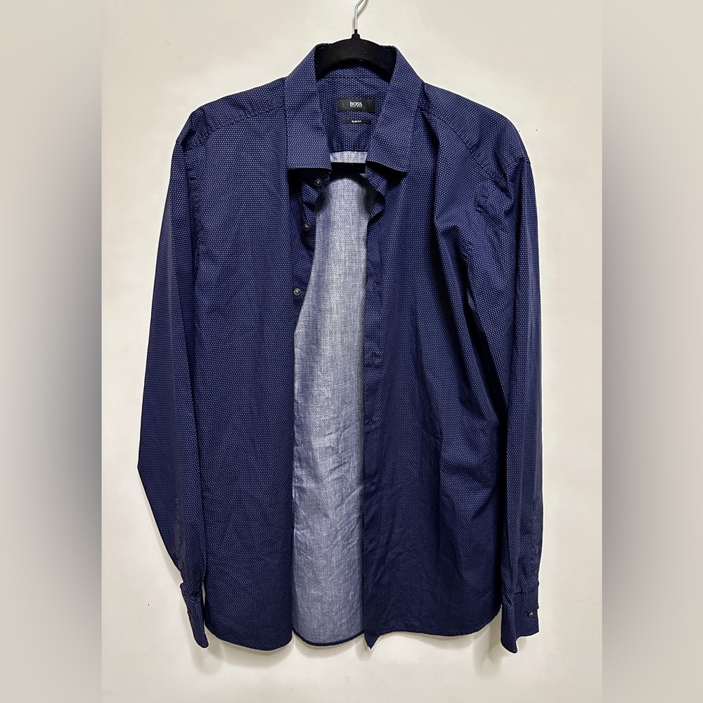 Hugo Boss - Navy Polka Dot Slim Fit Shirt